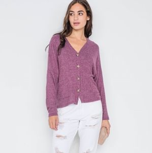 Berry Long Sleeve Knit Button-Front Combo Cardigan